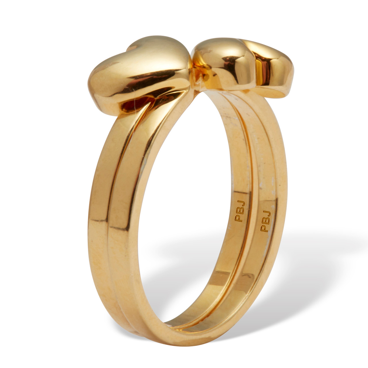 14k Yellow Gold-plated Double Heart Ring - PalmBeach Jewelry