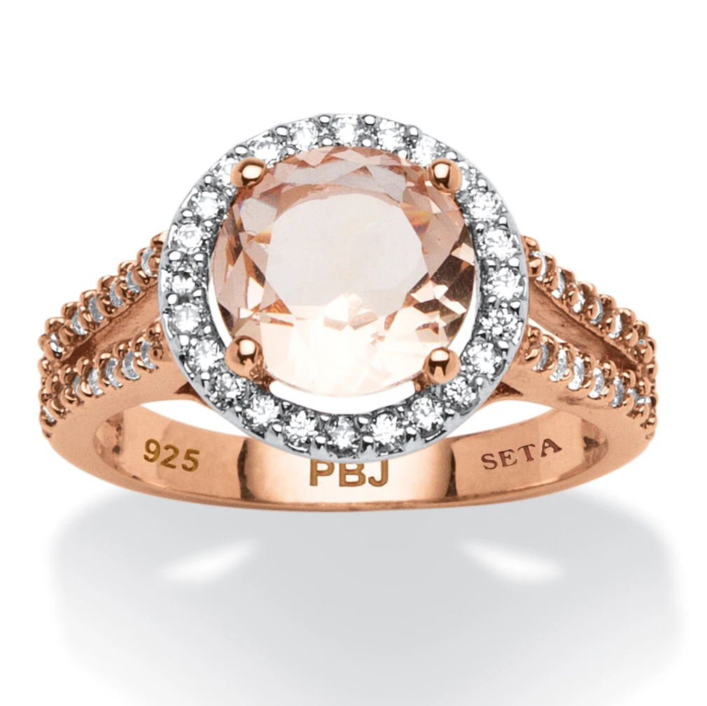 4.25 TCW Simulated Pink Morganite and Cubic Zirconia 18k Rose Gold ...