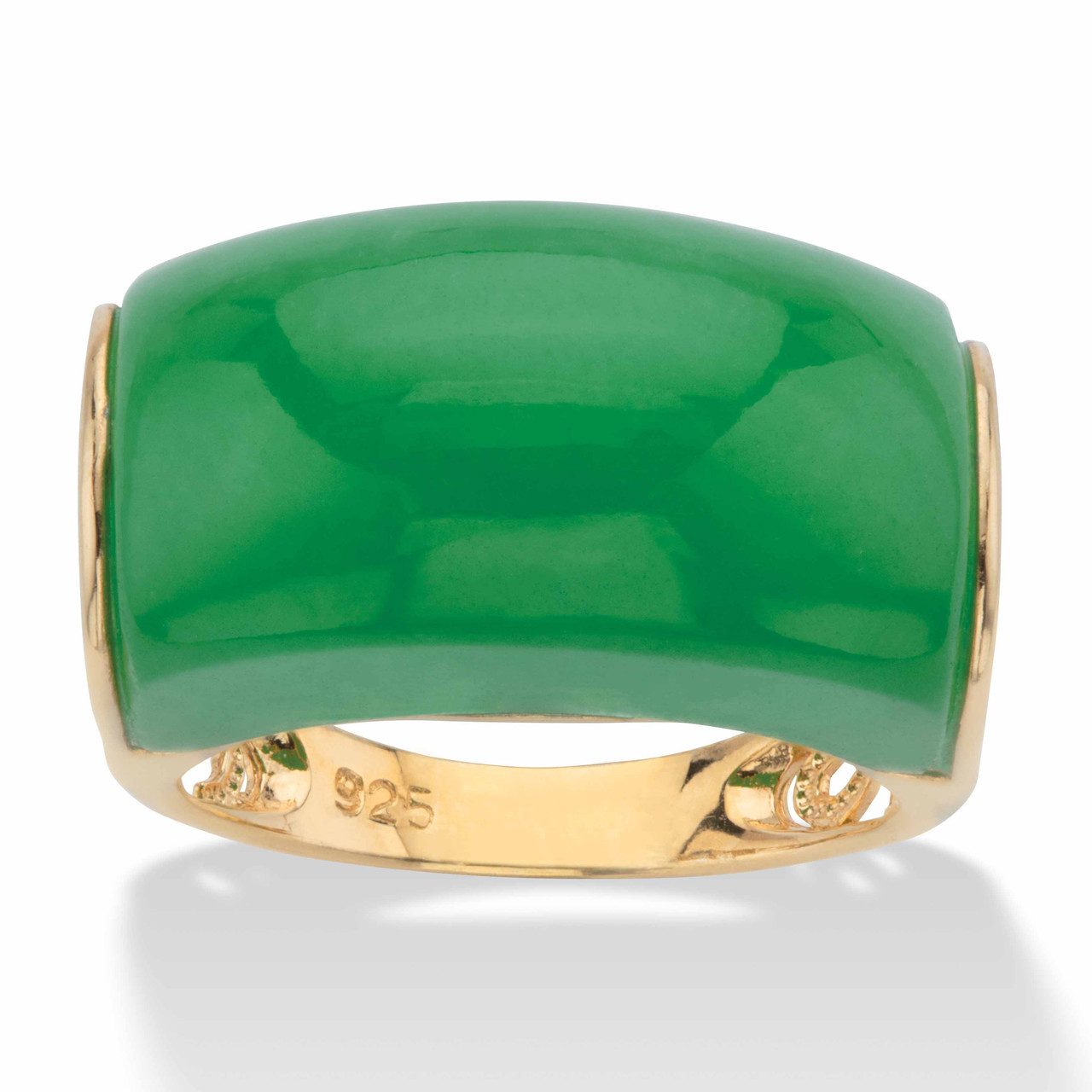 Genuine Green Jade Lucky Symbols Dome Ring in 14k Gold-plated