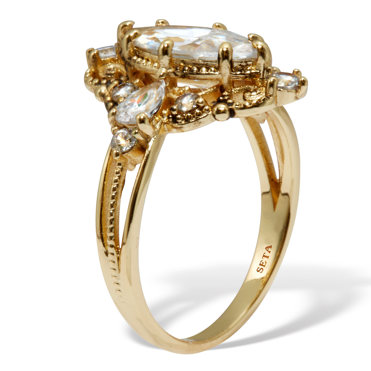 2.72 TCW Marquise Cut Cubic Zirconia 14k Yellow Gold-Plated Vintage ...