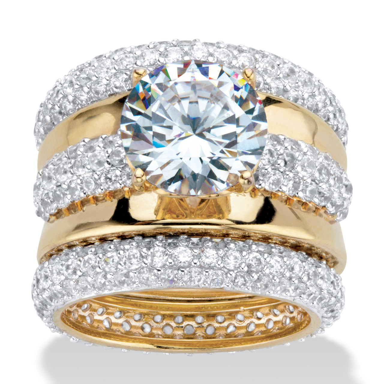 Round Cubic Zirconia 2-Piece Wedding Ring Set 8.26 TCW 18k Gold