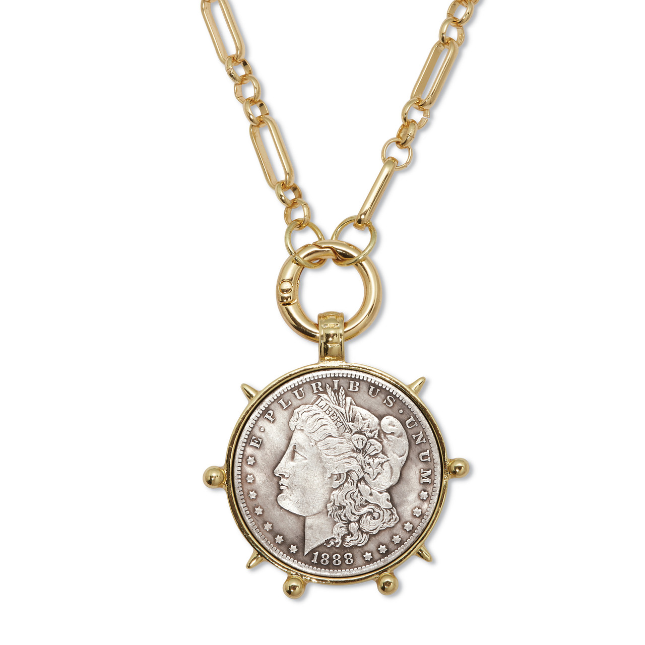 Goldtone Morgan Silver Dollar Coin Replica Pendant Necklace 24