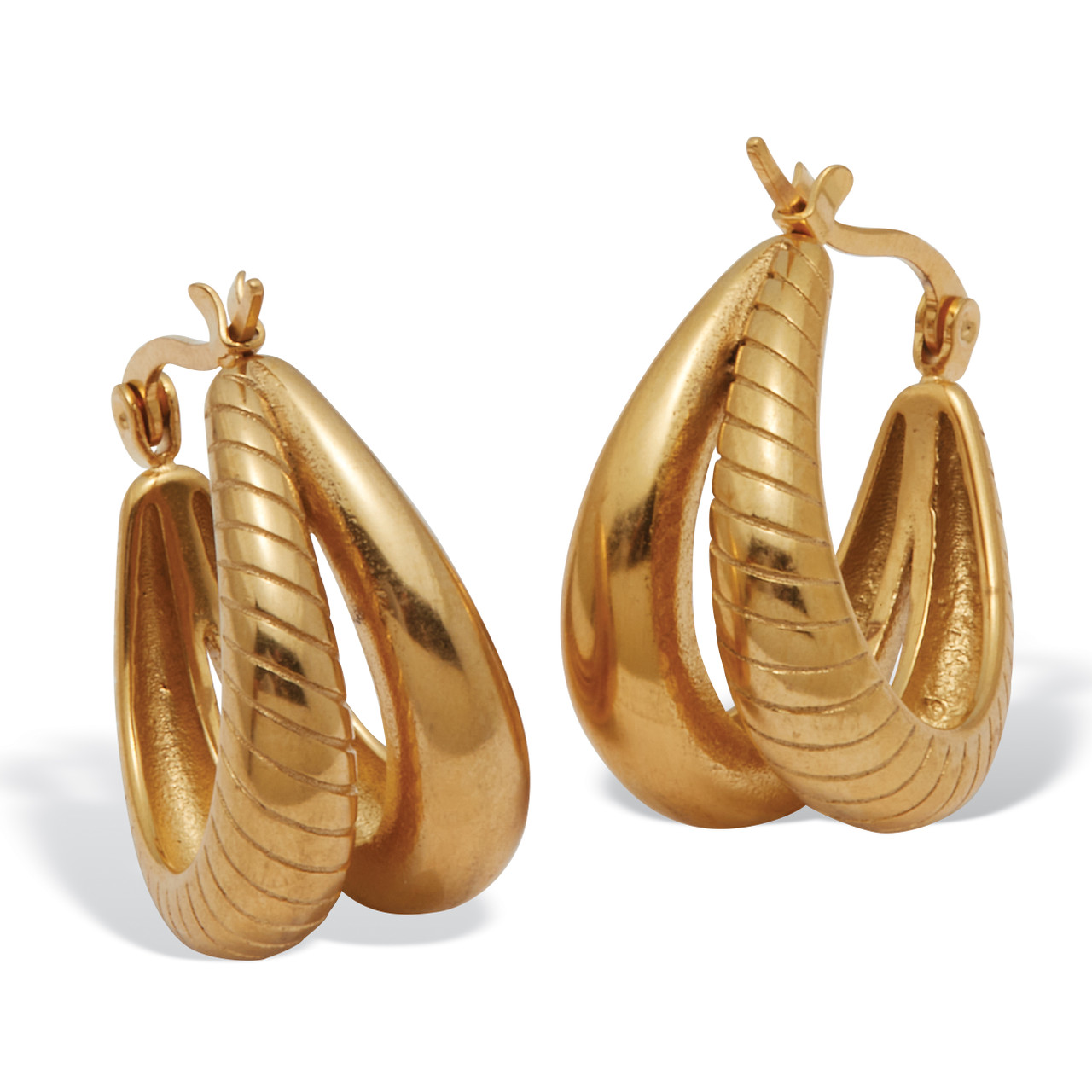 Yellow Gold Ion-Plated Stainless Steel Double Hoop Earrings