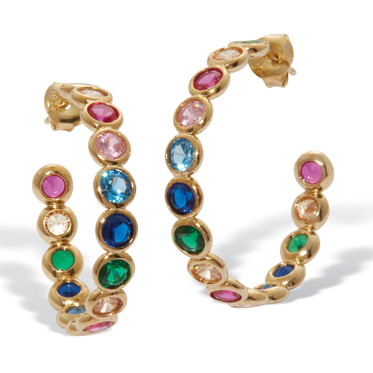 TCW Round Rainbow Cubic Zirconia Gold-Plated Hoop Earrings,