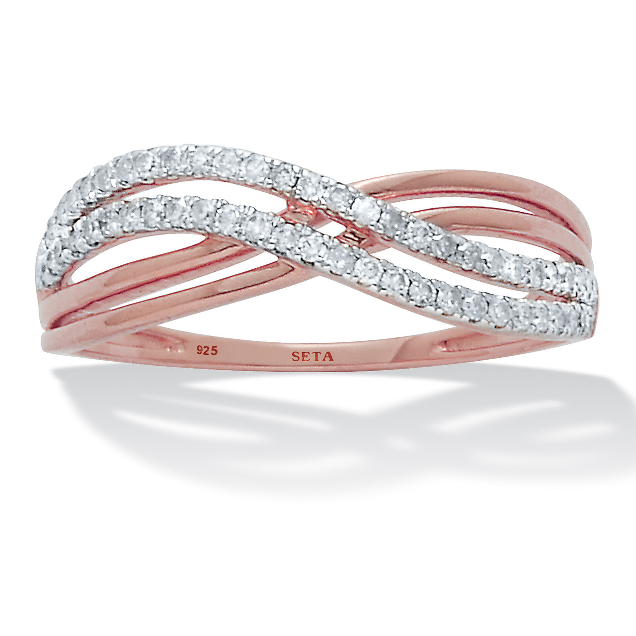 25 TCW Diamond 14k Rose Gold Plated Sterling Silver Crossover Ring