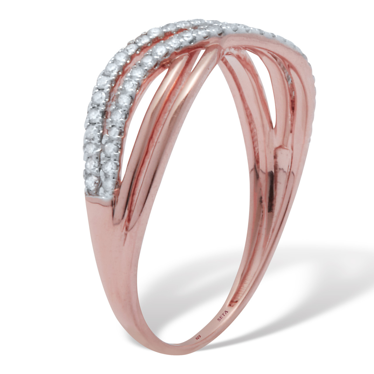 アクセサリー CTHY HIGH-END PARALLEL RING ROSEGOLD 25 TCW Diamond 14k Rose Gold Plated Sterling Silver Crossover Ring