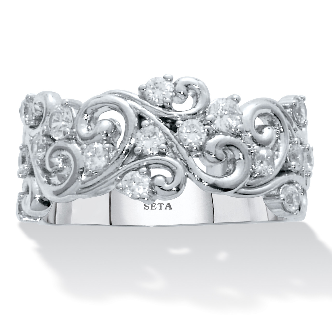 Cubic Zirconia Vintage Seta Ring TCW Platinum-Plated Cubic