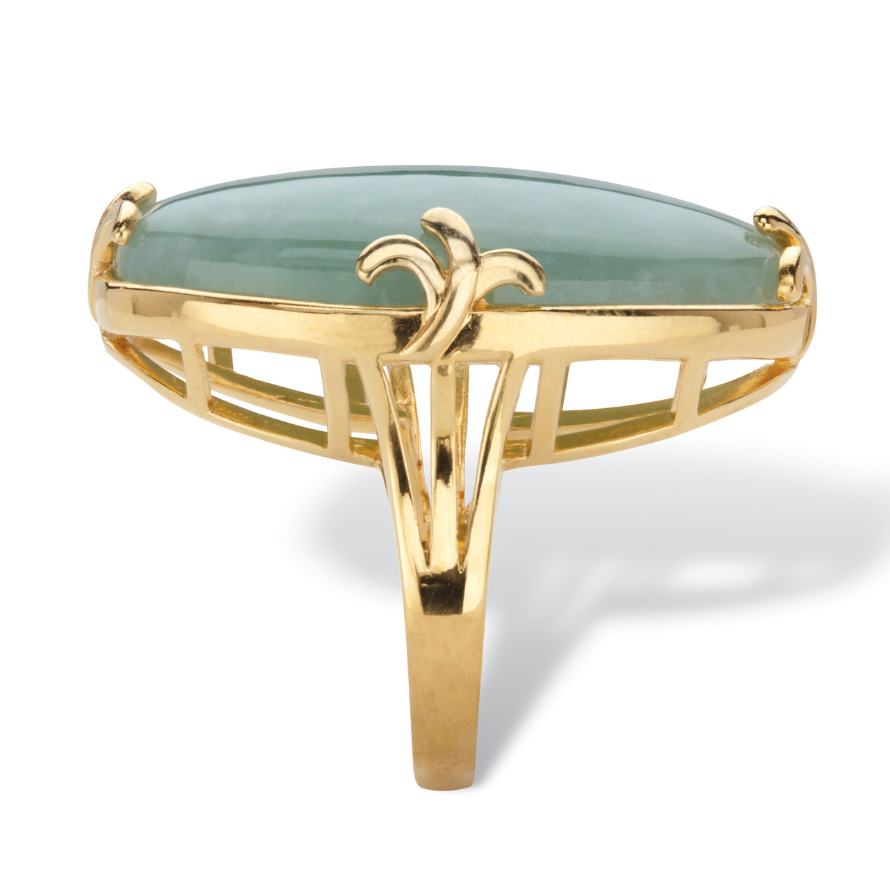 Genuine Green Jade Oval Cabochon Cocktail Ring 18k Gold-Plated
