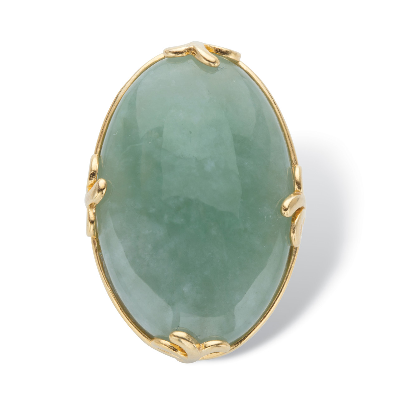 VINTAGE jade oval cabochon ring 18k彫刻 Genuine Green Jade Oval Cabochon Cocktail Ring 18k Gold-Plated