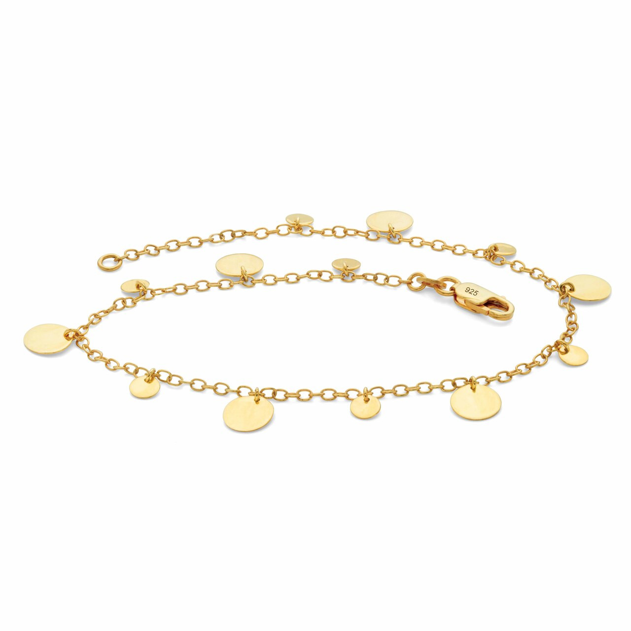 Round Circle Disc Charm Ankle Bracelet in 18k Gold-plated Sterling Silver 10-inch