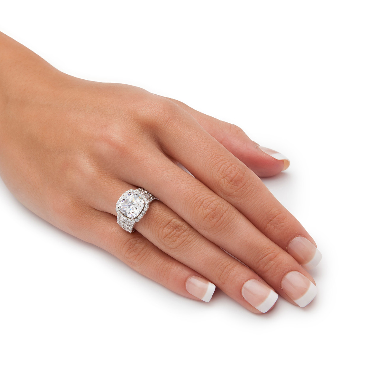 3.68 TCW CushionCut and Pave Cubic Zirconia Halo Engagement Ring in
