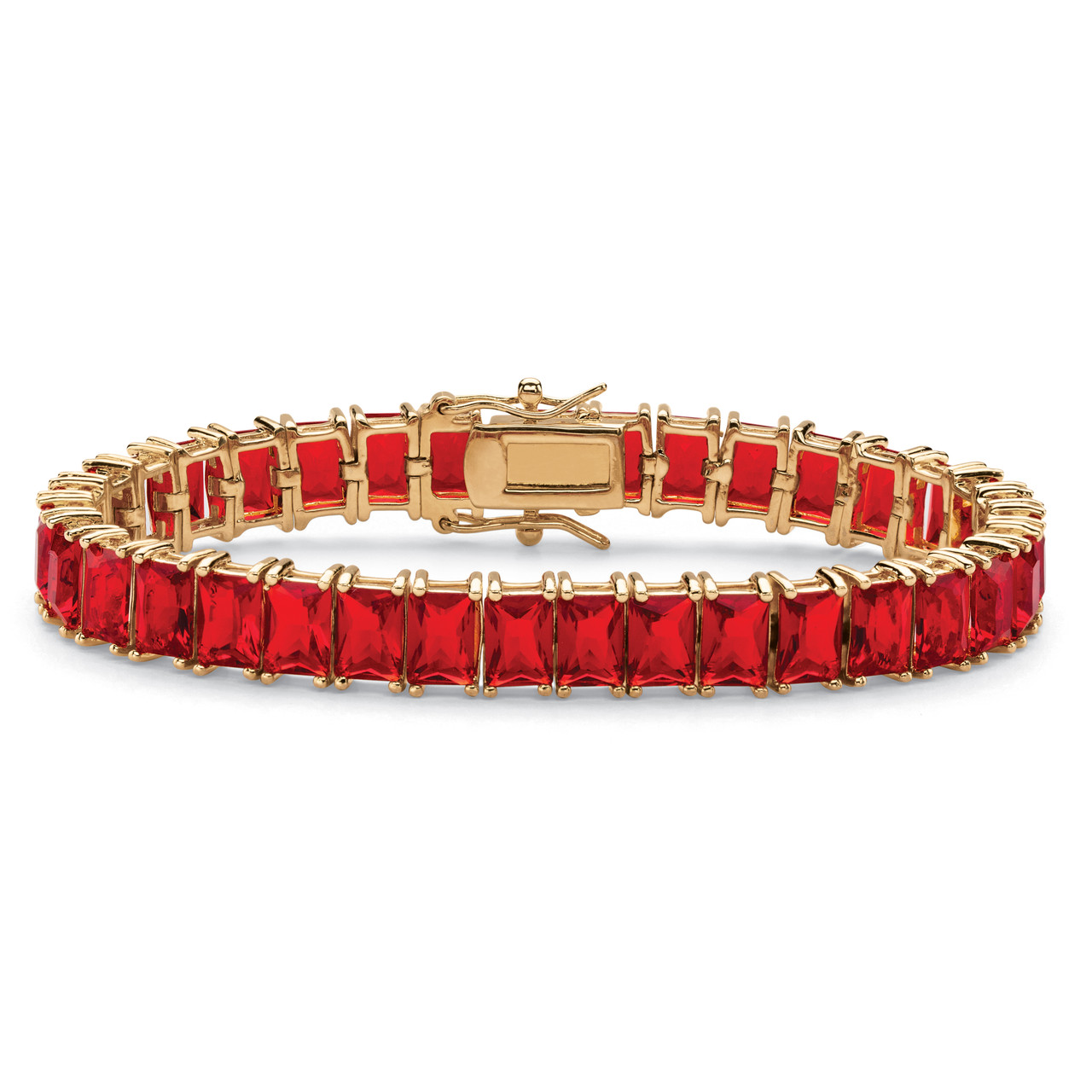 Emerald-Cut Simulated Ruby Tennis Bracelet TCW Gold-Plated