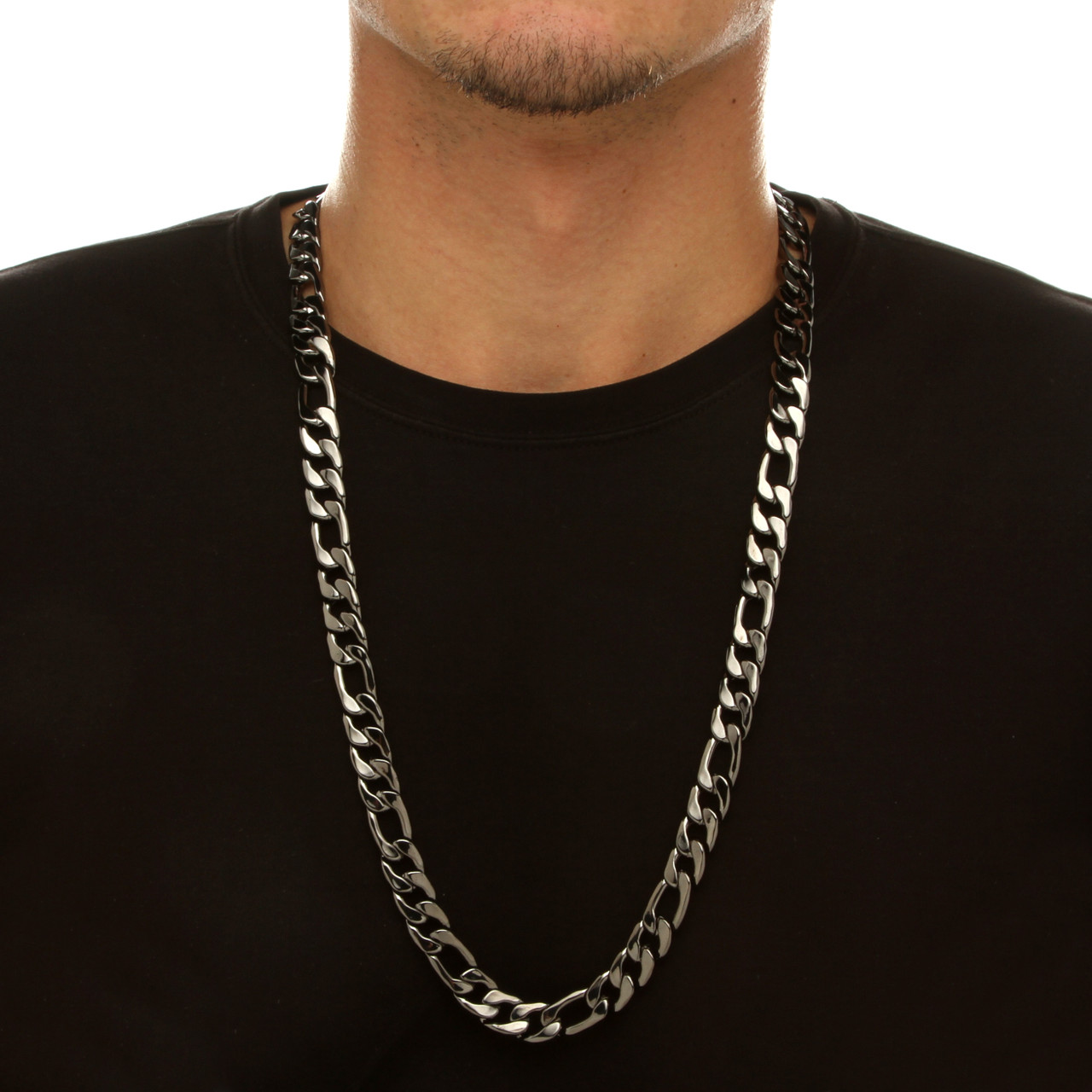 Men's FigaroLink Chain Necklace Black RhodiumPlated 30" (10.5mm