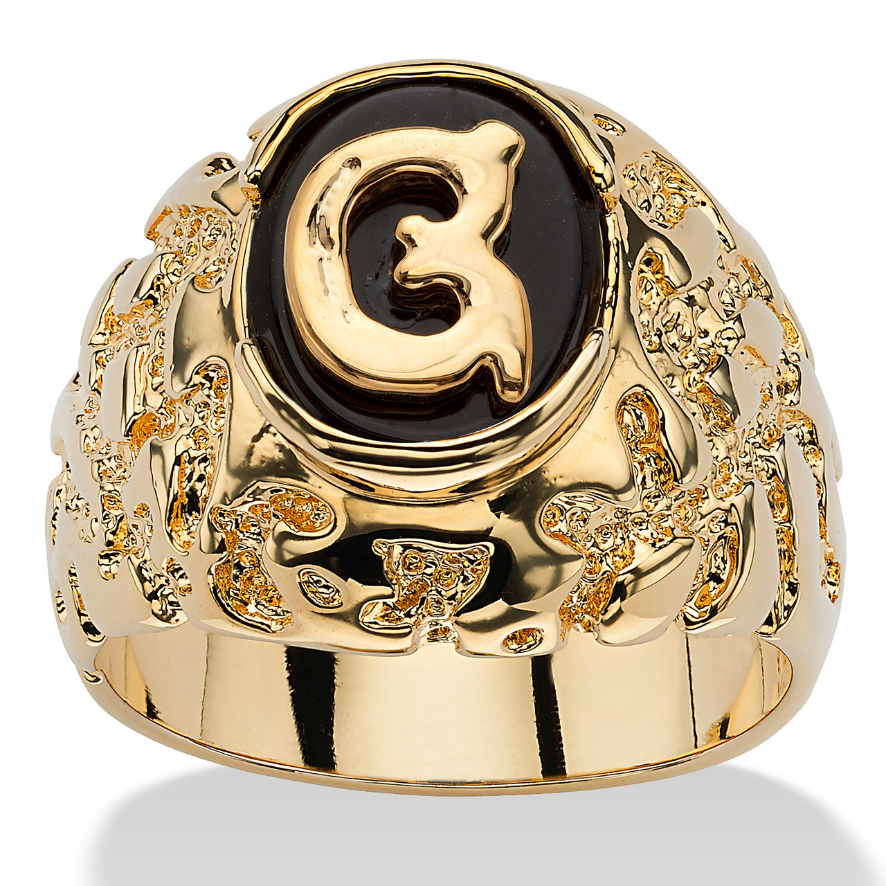Men's Oval-Shaped Genuine Onyx Nugget-Style Personalized Initial