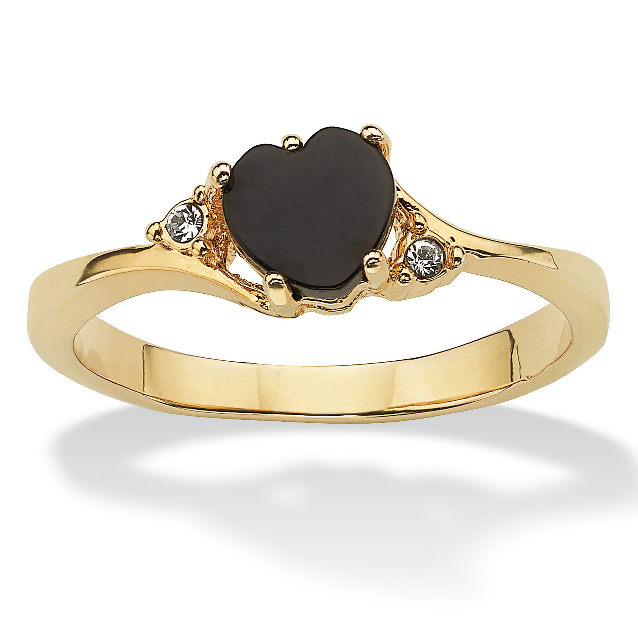 PalmBeach Jewelry Heart-Shaped Genuine Onyx and Crystal Accent 14K Yellow Gold-Plated Ring, Black