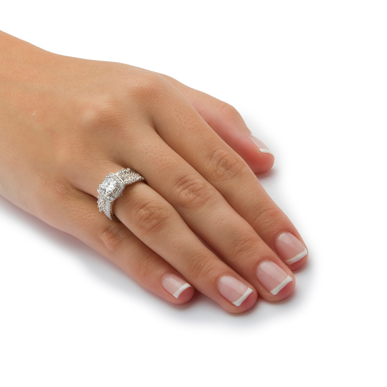 2.62 TCW CushionCut Zirconia 2Piece Halo Bridal Ring Set in Platinum