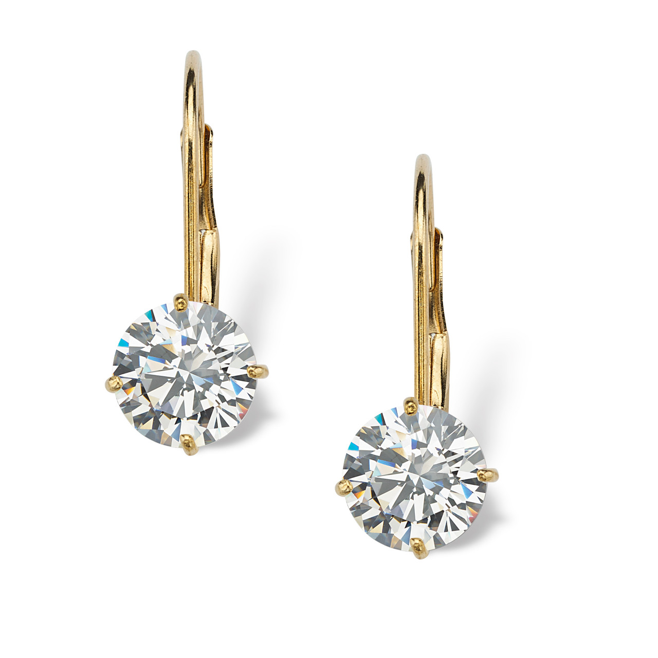 Jewelili Leverback Earrings with Round Cubic Zirconia in 10K Yellow Gold