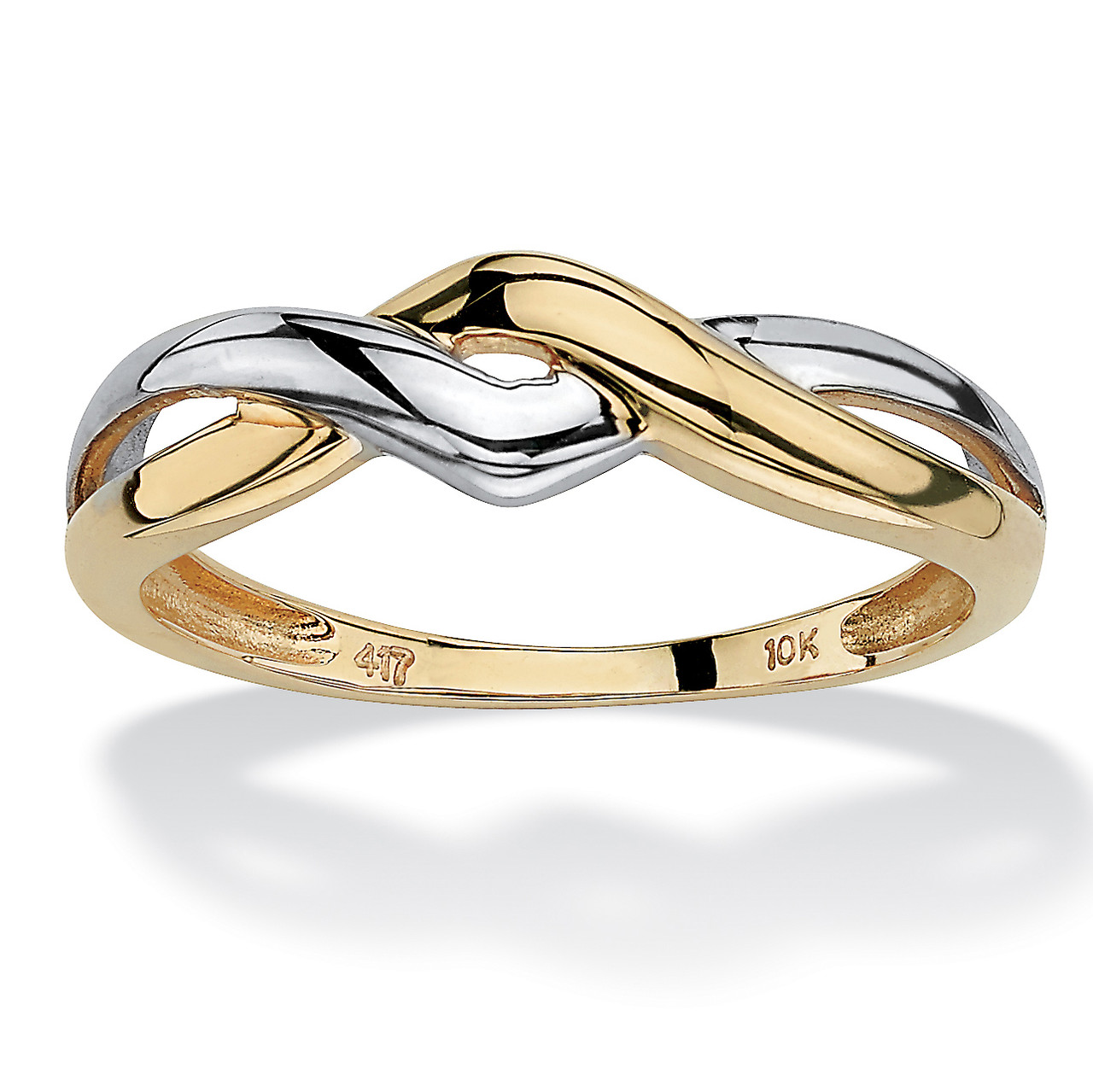10k Yellow Gold Two-Tone Twisted Crossover Ring PalmBeach Jewelry