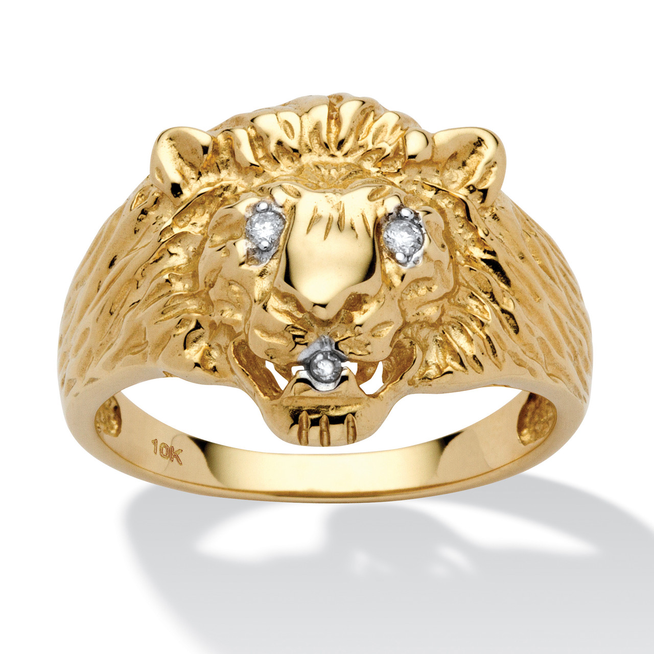 Men's Diamond Accent Solid 10k Yellow Gold Lion's Head Ring - Main Image