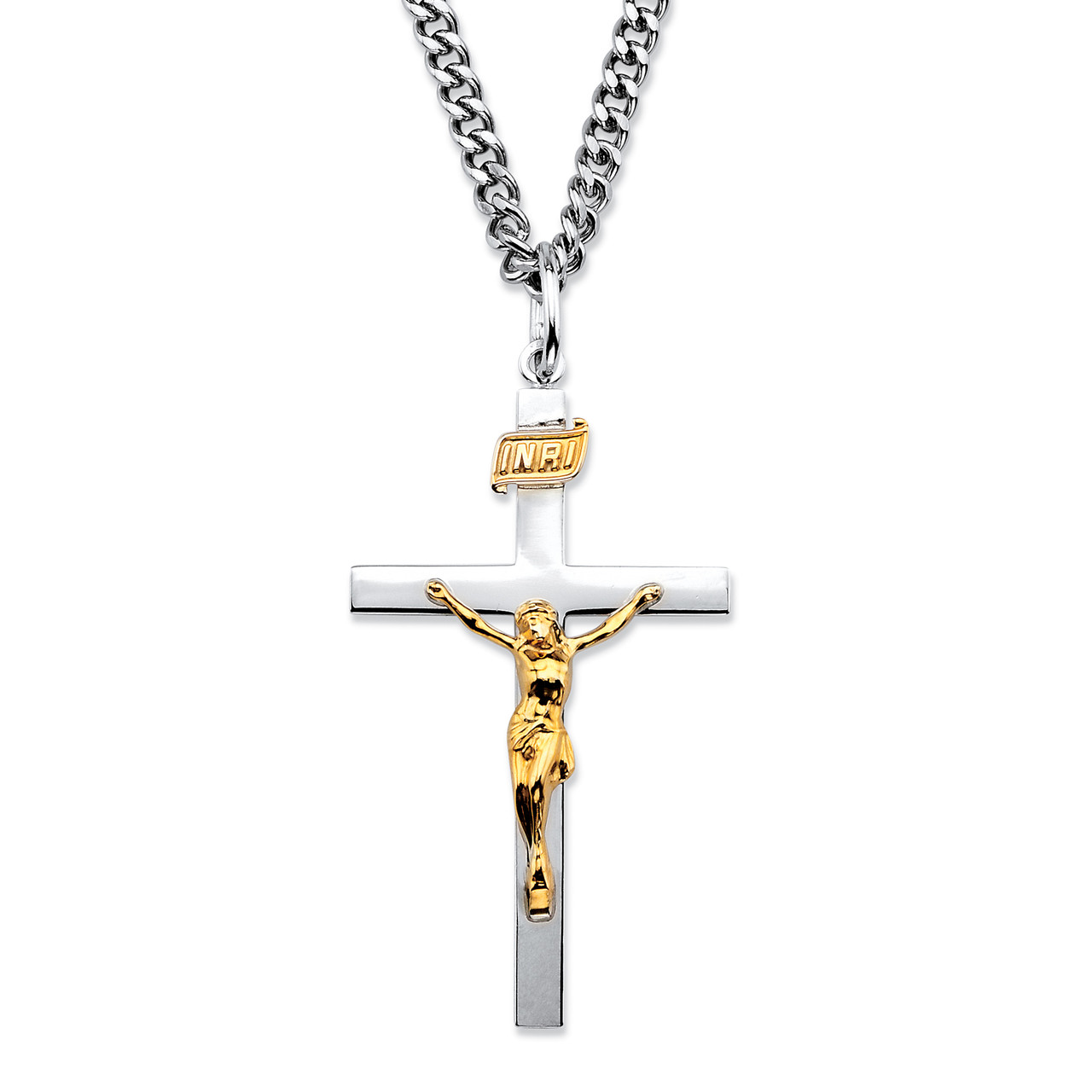 Two-Tone INRI Crucifix Pendant Necklace in 14k Gold-plated