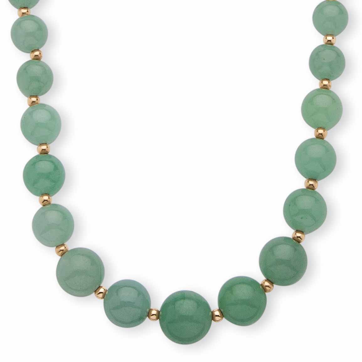 Genuine Green Jade Beaded 10k Yellow Gold Graduated Necklace 18