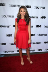 Sarah Hyland looks radiant in red at Outfest Gala