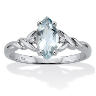 March Birthstone Marquise Cut Genuine Aquamarine With Diamond Accents Celtic Braided Claddagh Ring .82 TCW Sterling Silver