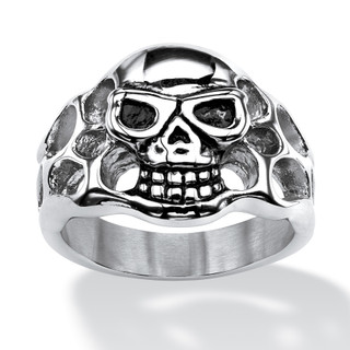 Men's Openwork Skull Ring in Antiqued Stainless Steel
