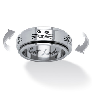 Cat Lady Spinner Ring in Black IP Stainless Steel