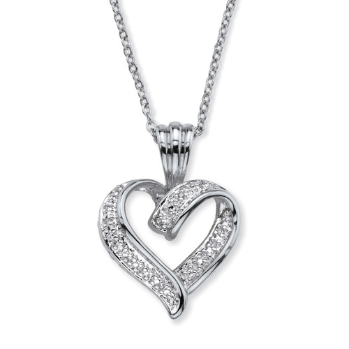 Diamond Accent Pave-Style Looped Heart Pendant Necklace in Silvertone 18"-19"