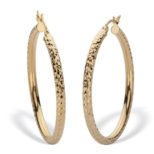 18k Gold Plated Sterling Silver Diamond Cut Hoops 1 1/2" Diameter