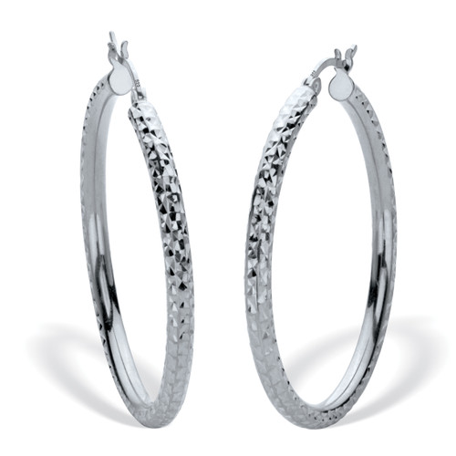 Diamond Cut Hoops Sterling Silver 1 1/2" Diameter