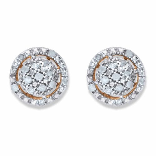 Round Diamond Floating Halo Cluster Button Earrings 1/7 TCW in 18k Gold-plated Sterling Silver