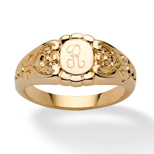 Personalized ID Scrolled Signet Ring Gold-Plated