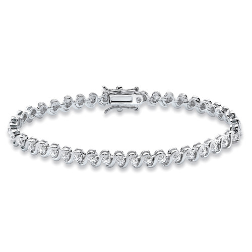 Round Diamond Accent S-Link Tennis Bracelet Platinum-Plated 7.5"