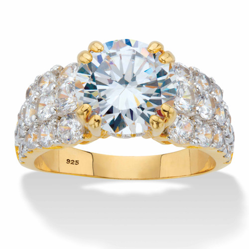Round Cubic Zirconia Multi-Row Engagement Ring 5.81 TCW in 14k Gold-plated Sterling Silver