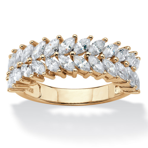 Marquise-Cut Cubic Zirconia Double Row Leaf Anniversary Ring 2.60 TCW 14k Yellow Gold Plated Sterling Silver