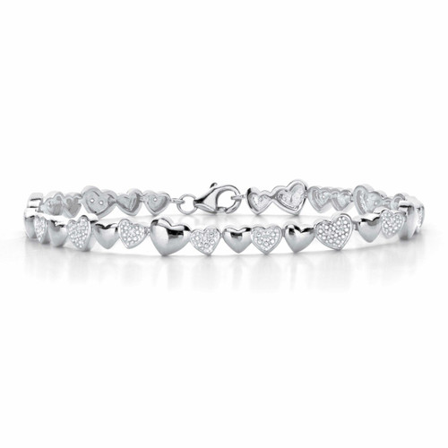 Round Diamond Two-Tone Heart-Link Bracelet  in Platinum-plated Sterling Silver 8"