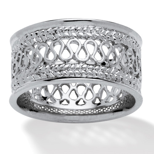 Open Weave Decorative Ring in Platinum-plated Sterling Silver