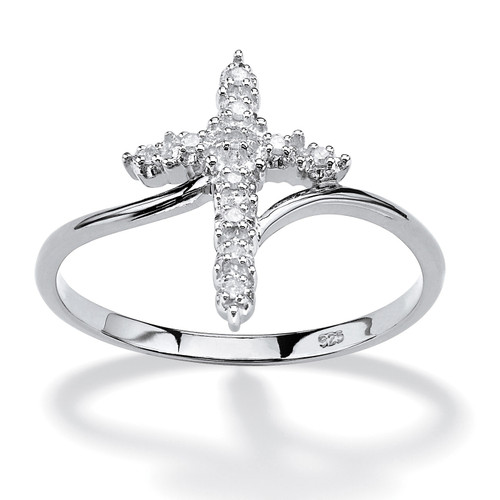 Diamond Accent Cross Ring in Platinum-plated Sterling Silver