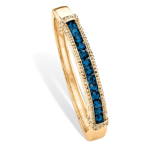 Round Pave Simulated Blue Sapphire Bangle Bracelet 4.08 TCW in Goldtone 8"