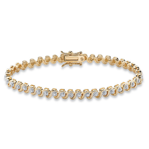 Round Diamond Accent S-Link Tennis Bracelet Yellow Gold-Plated 7.5"