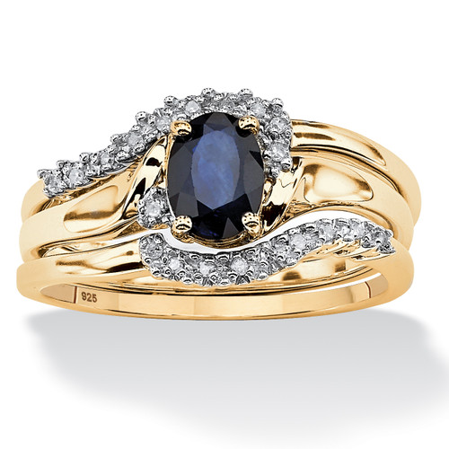 1.05 TCW. 3 Piece Oval-Cut Midnight Sapphire Bridal Ring Set in 18k Gold-Plated Sterling Silver