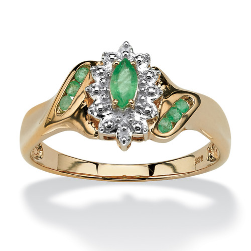 .38 TCW Marquise-Cut and Round Genuine Emerald Diamond Accent 18k Gold-plated Sterling Silver Ring