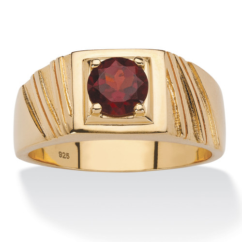 Men's 1.40 TCW Round Genuine Red Garnet Ring in 14k Gold-plated Sterling Silver