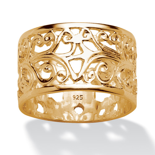 Vintage-Style Filigree Scroll Design Ring Band in 18k Gold-plated Sterling Silver