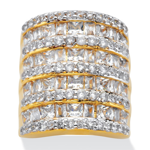 6.26 TCW Baguette-Cut and Round Cubic Zirconia Channel-Set Cocktail Ring Gold-Plated