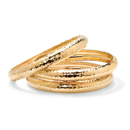 Yellow Goldtone Hammered 3-Piece Bangle Bracelet Set 8.5"