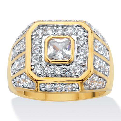 Men's 2.33 TCW Square-Cut and Round Cubic Zirconia Octagon Grid Ring Gold-Plated