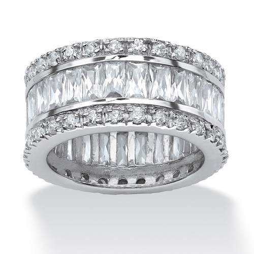 9.34 TCW Round and Emerald-Cut Cubic Zirconia Eternity Band Ring Platinum-Plated